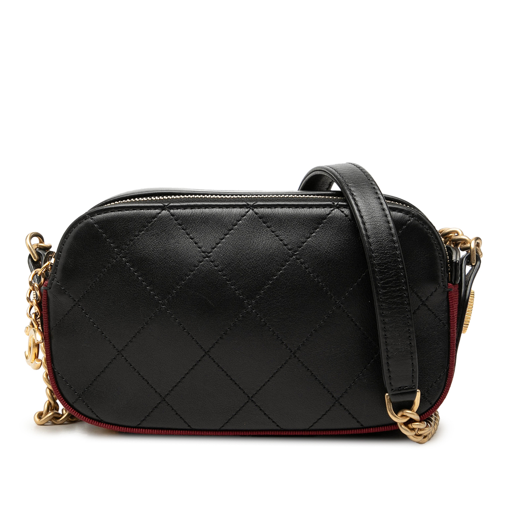 Pre-Loved Chanel Stitched Calfskin and Grosgrain Button Up Double Zip Camera Bag